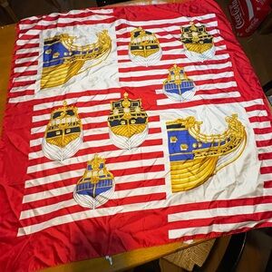 Lands’ End Silk Nautical Ships Scarf 34” red white